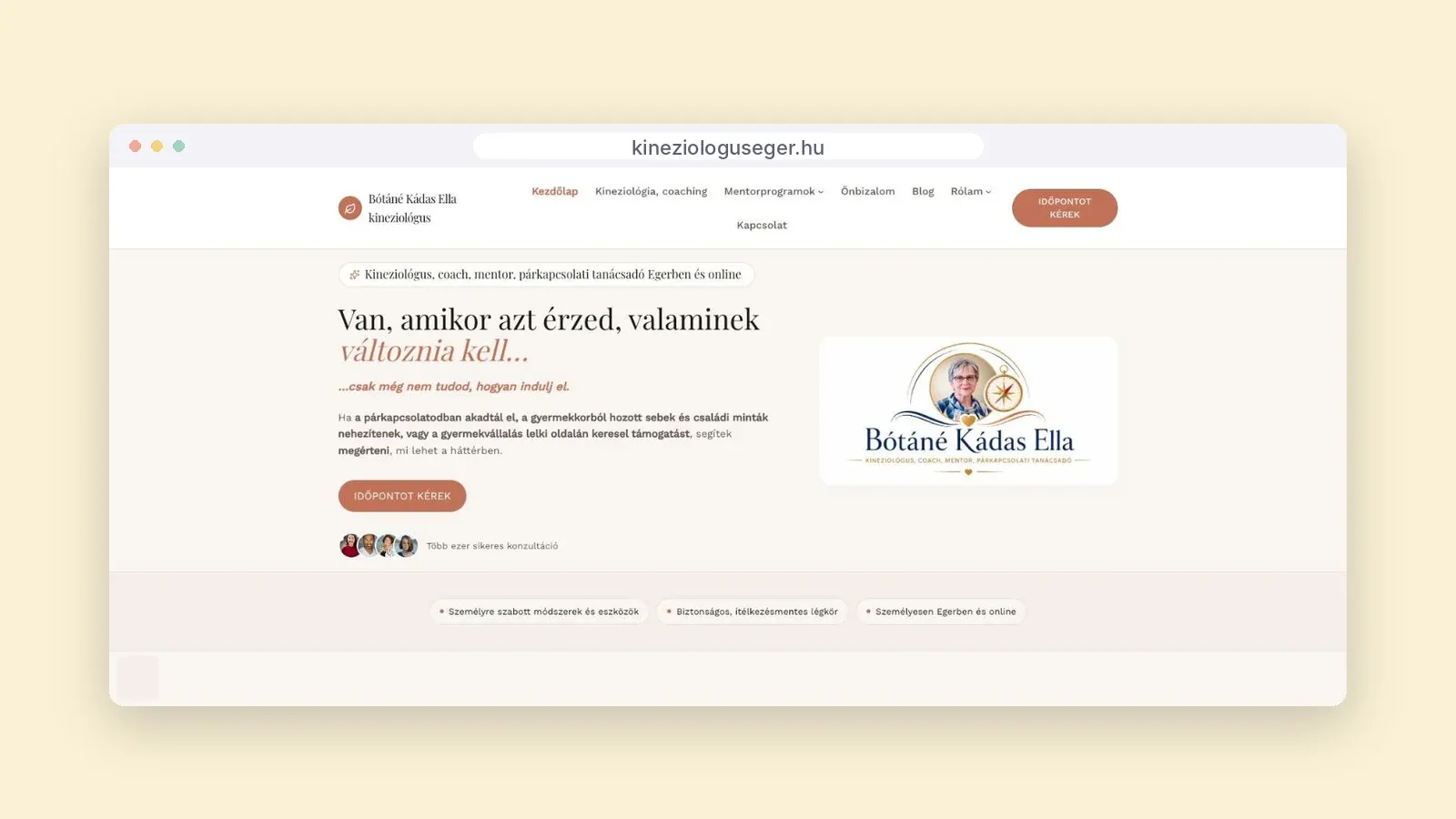 A kineziologuseger.hu nyitóoldala