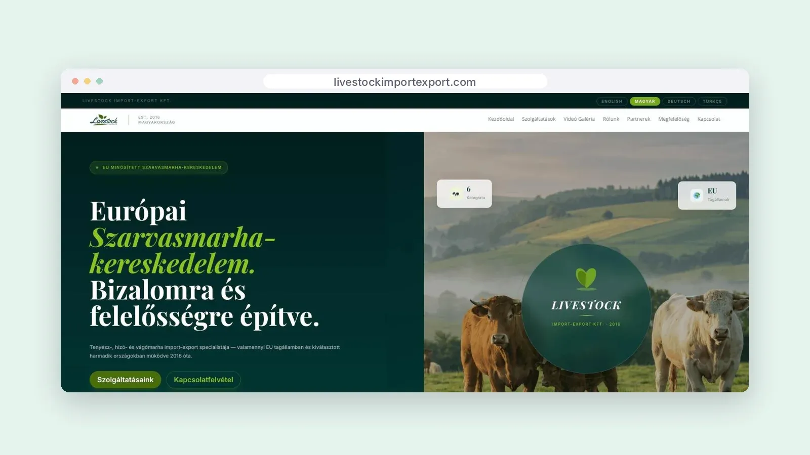 A livestockimportexport.com nyitóoldala