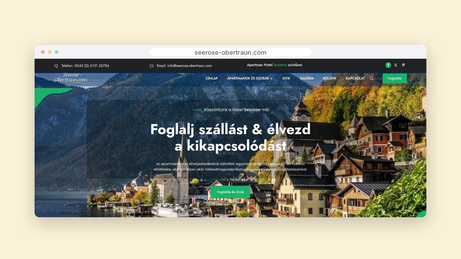 A seerose-obertraun.com nyitóoldala